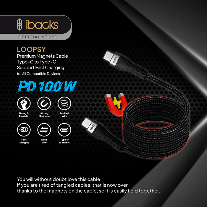 Ibacks LOOPSY Magnets Cable PD100W TypeC to TypeC