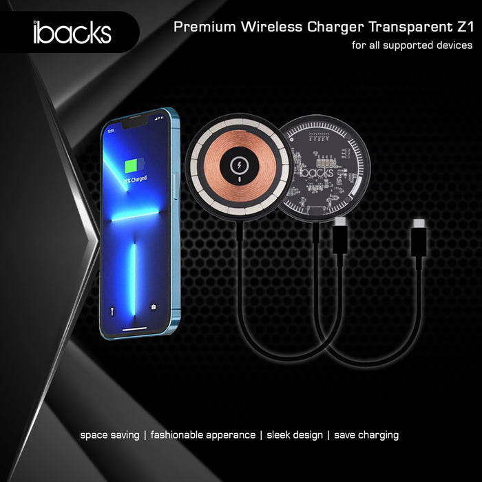 Ibacks Z1 Magsafe Wireless Charger Transparant Grey