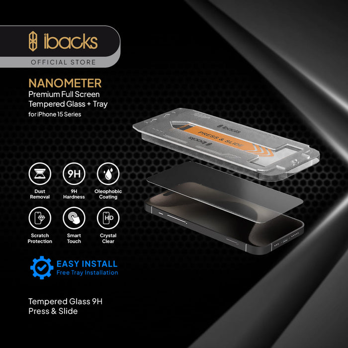 ibacks Nanometer Glass with install cover for Iphone 15 Series