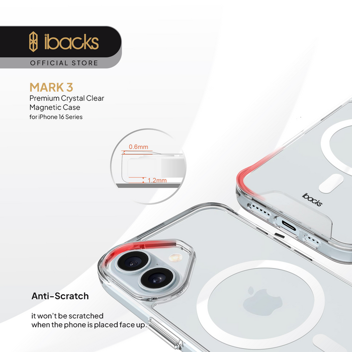 Ibacks Mark 3 Crystal magnetic Phone Case For Iphone 16 Series - Clear Transparent