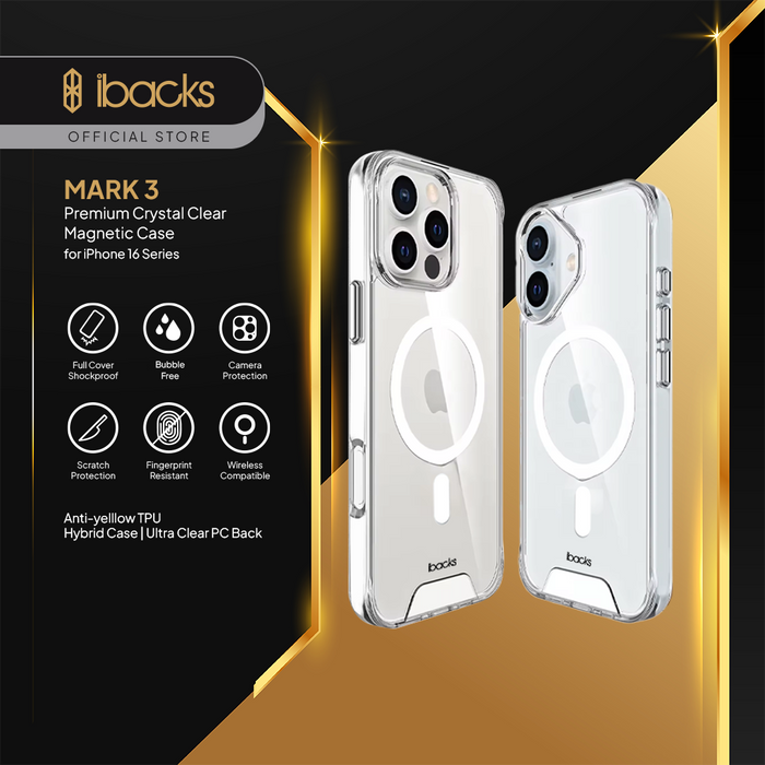 Ibacks Mark 3 Crystal magnetic Phone Case For Iphone 16 Series - Clear Transparent
