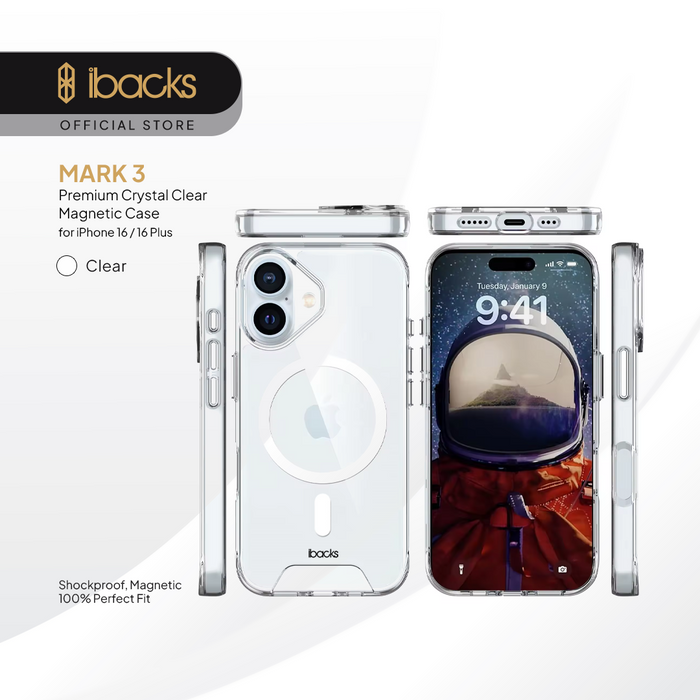 Ibacks Mark 3 Crystal magnetic Phone Case For Iphone 16 Series - Clear Transparent