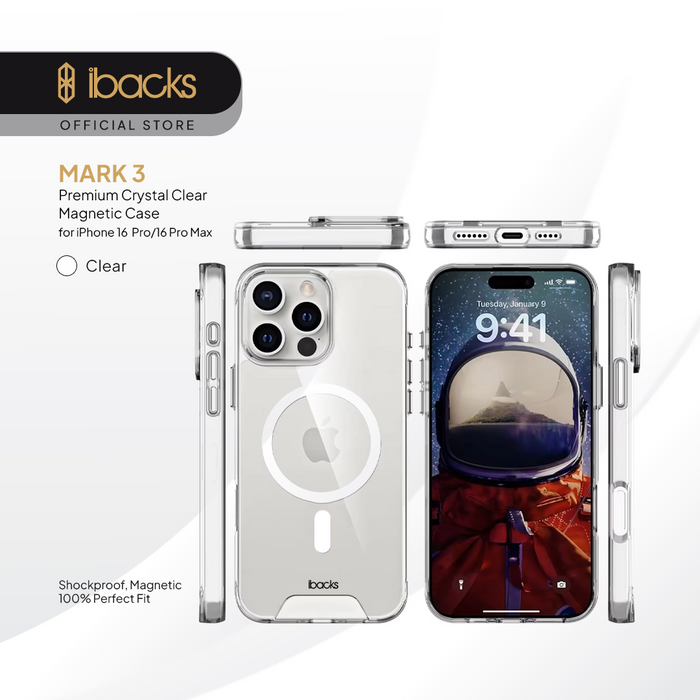 Ibacks Mark 3 Crystal magnetic Phone Case For Iphone 16 Series - Clear Transparent