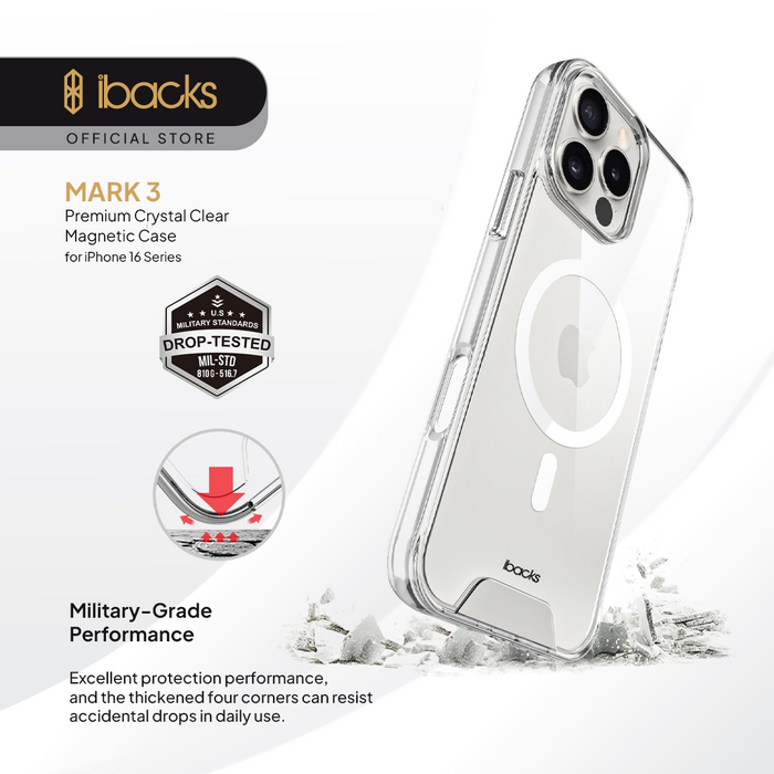 Ibacks Mark 3 Crystal magnetic Phone Case For Iphone 16 Series - Clear Transparent