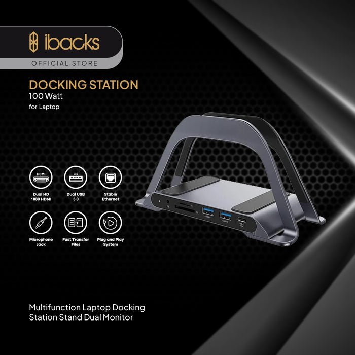 ibacks Multiport Docking Station 100 Watt USB AUX Jack HDMI