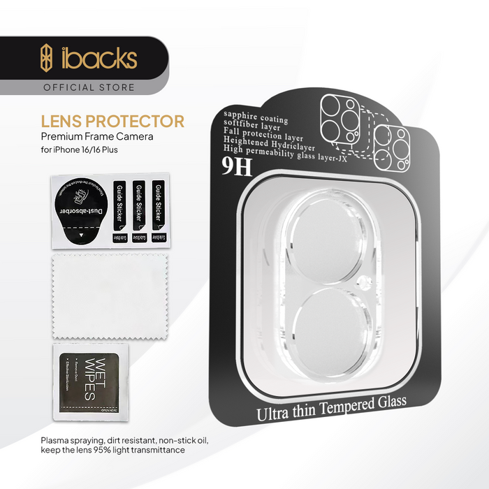 ibacks Premium Frame Camera Lens Protector for iPhone 16 Series