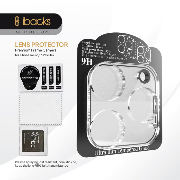 ibacks Premium Frame Camera Lens Protector for iPhone 16 Series