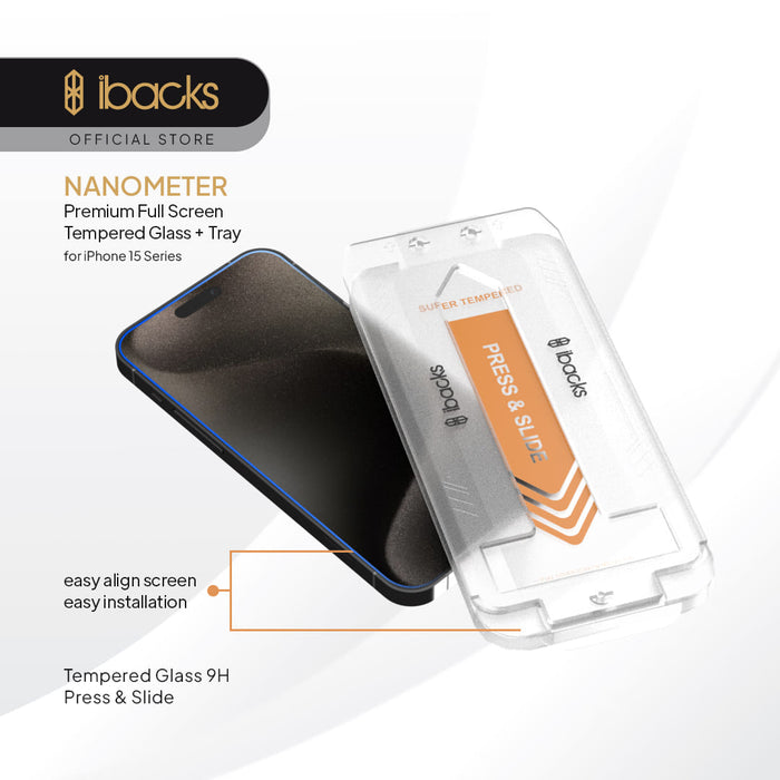 ibacks Nanometer Glass with install cover for Iphone 15 Series