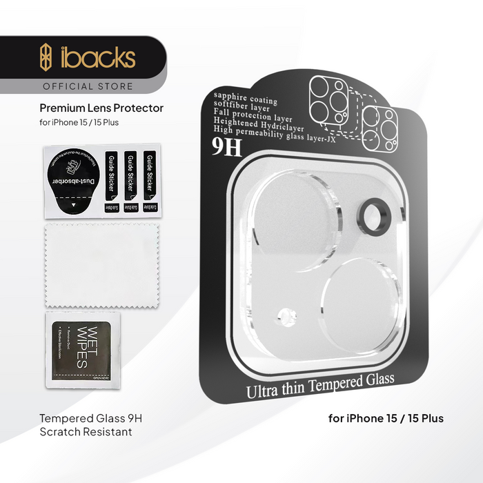 ibacks Premium Frame Camera Lens Protector for iPhone 15 Series