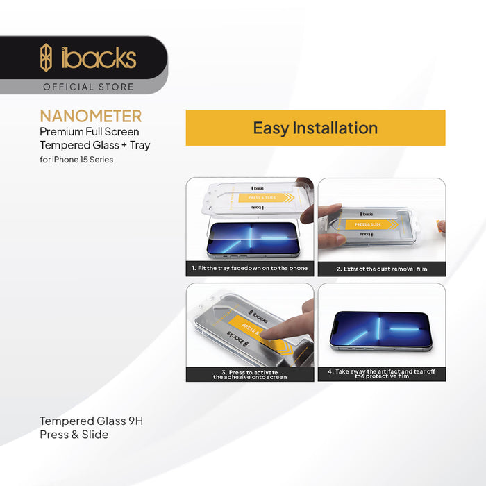 ibacks Nanometer Glass with install cover for Iphone 15 Series