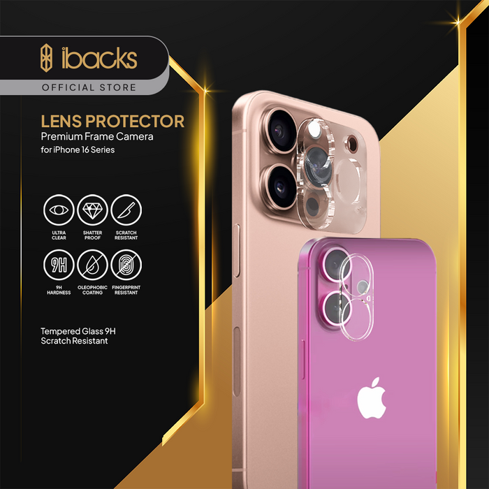 ibacks Premium Frame Camera Lens Protector for iPhone 16 Series