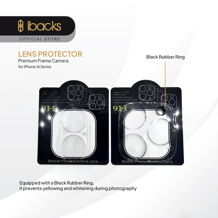 ibacks Premium Frame Camera Lens Protector for iPhone 16 Series