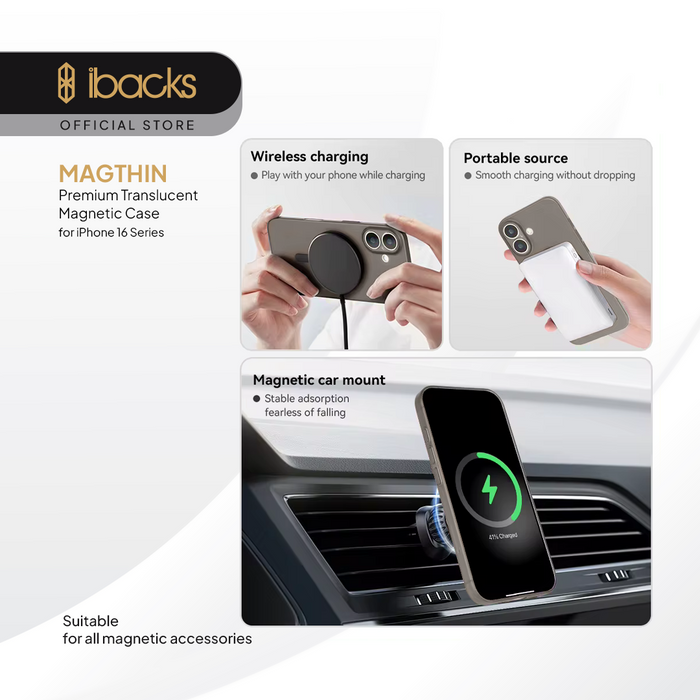 Ibacks Magthin Phone Case For iphone 16 Series Translucent