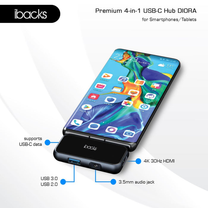 Ibacks Diora  USB Hub Type-C With Port  Type-C, USB 3.0, Audioport 3,5mm, HDMI