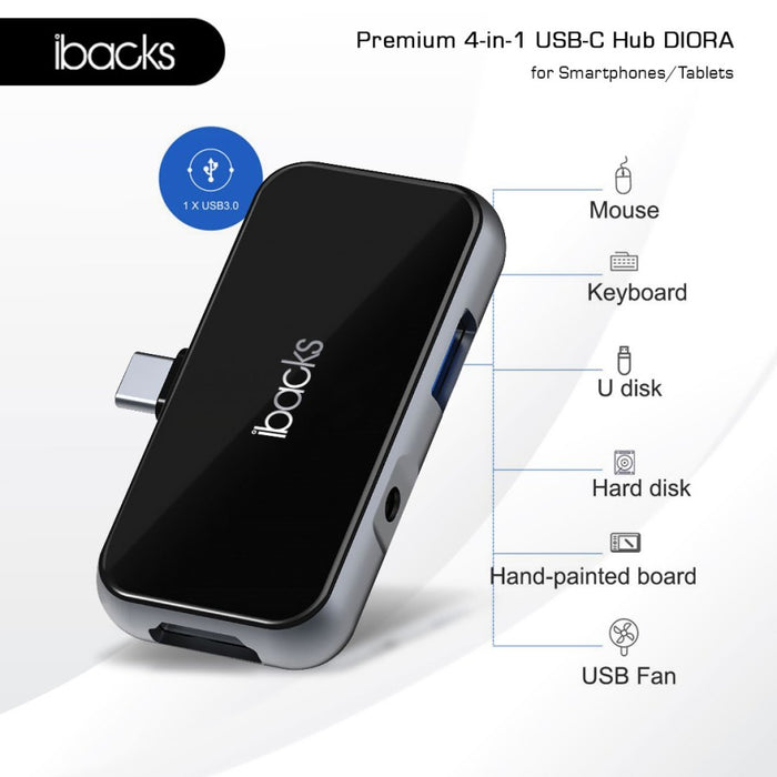 Ibacks Diora  USB Hub Type-C With Port  Type-C, USB 3.0, Audioport 3,5mm, HDMI