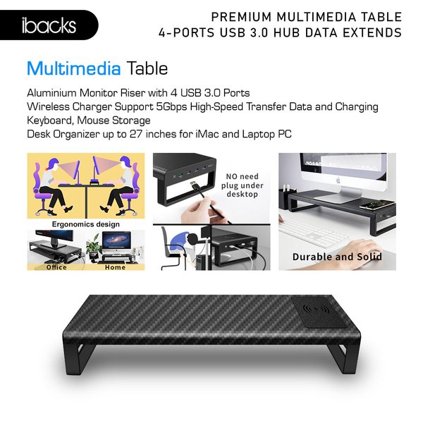 Ibacks Stand table monitor with wireless charger for smartphone