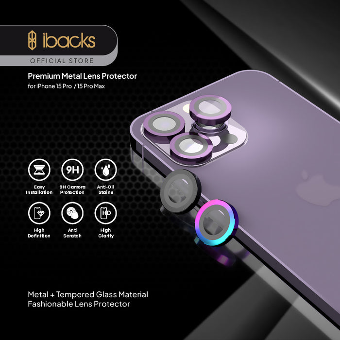 ibacks Metal Frame Camera Lens Protector for iPhone 15/15 Plus Black