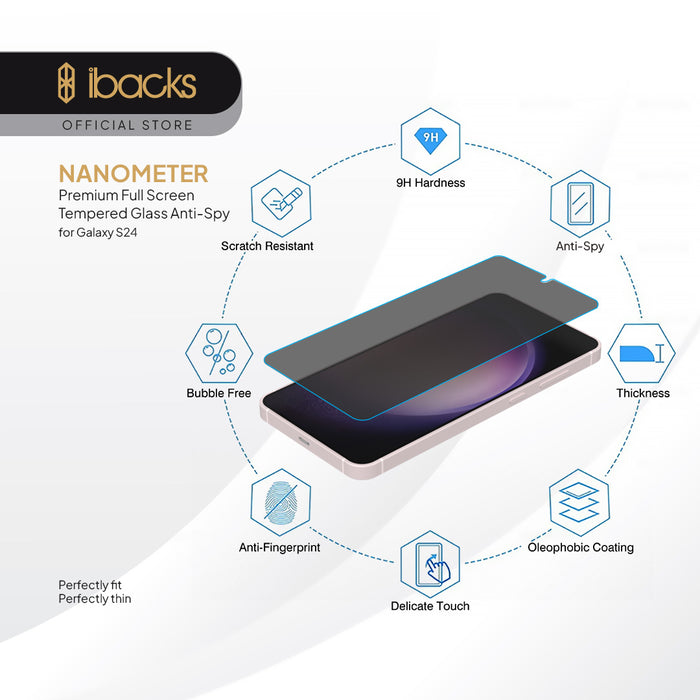 ibacks Nanometer Tempered Glass Screen Spy  for Samsung S24