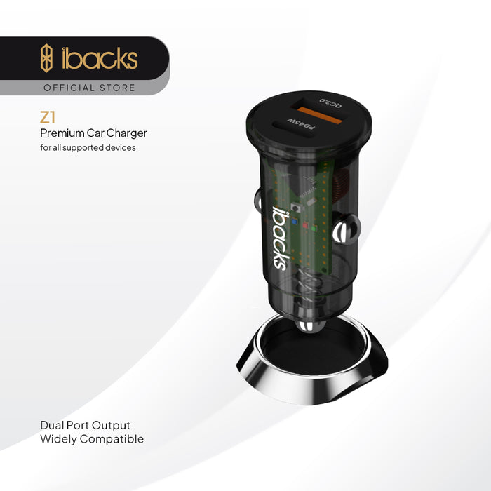 Ibacks Z1 Car Charger Transparant dual Port 45 watt