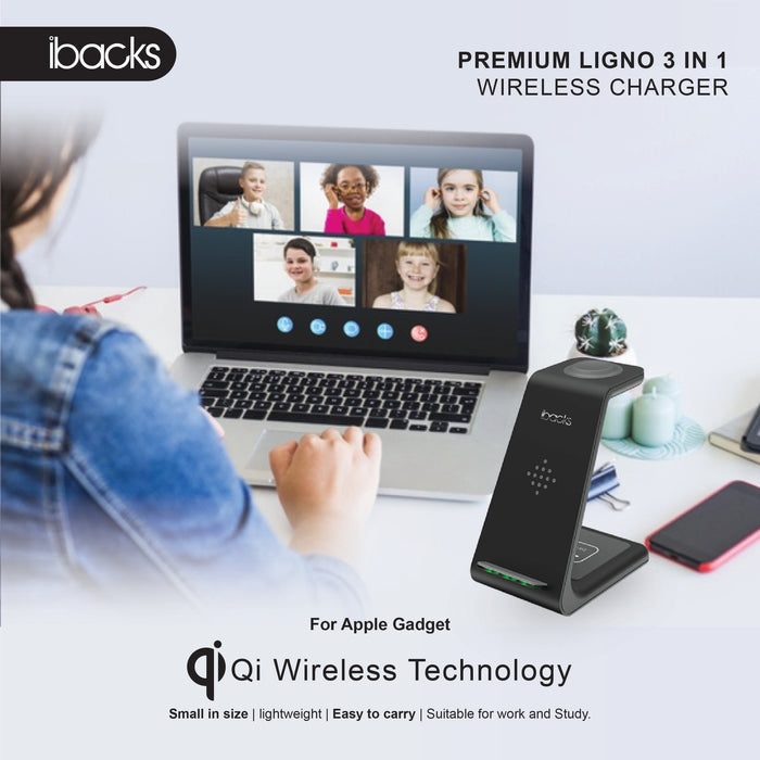 Ibacks Ligno 3 in 1 Wireless Charger For Apple