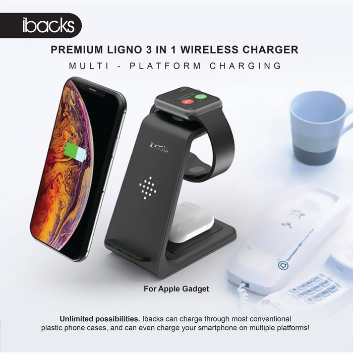 Ibacks Ligno 3 in 1 Wireless Charger For Apple