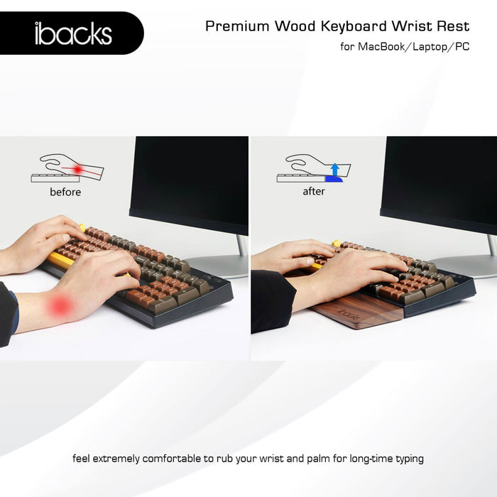 Ibacks Premium Wood Wrist Rest For Ergonomic Type Keyboard