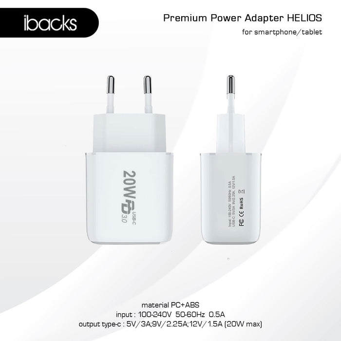 Ibacks Helios  travel charger fast charging 20 Watt (White)