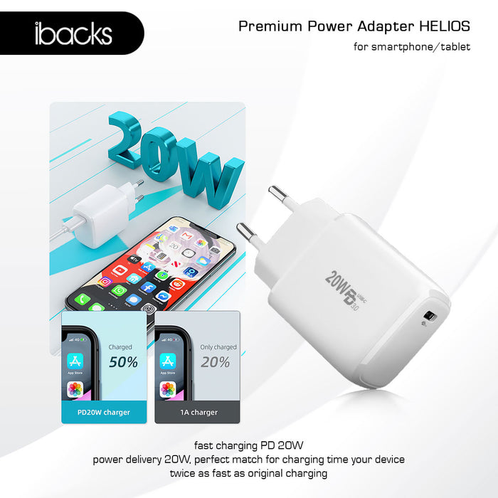Ibacks Helios  travel charger fast charging 20 Watt (White)