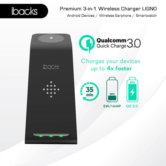 Ibacks Ligno 3 in 1 Wireless Charger For Apple