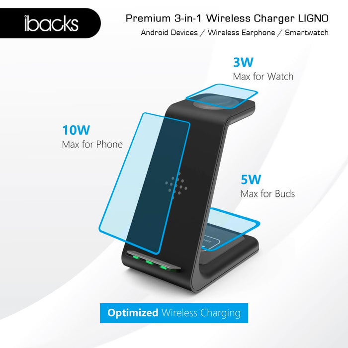 Ibacks Ligno 3 in 1 Wireless Charger For Apple