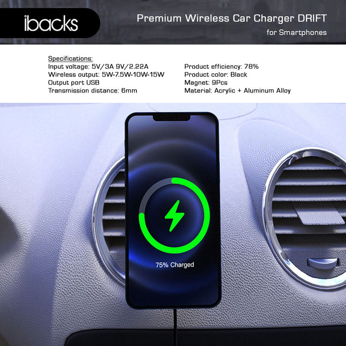 Ibacks Drift Magnetic wireless Car Charger ( Black )