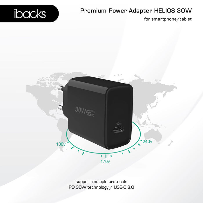 Ibacks Helios  travel charger fast charging 30 Watt (Black)