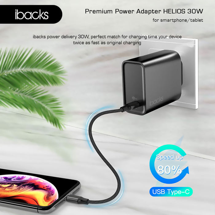 Ibacks Helios  travel charger fast charging 30 Watt (Black)