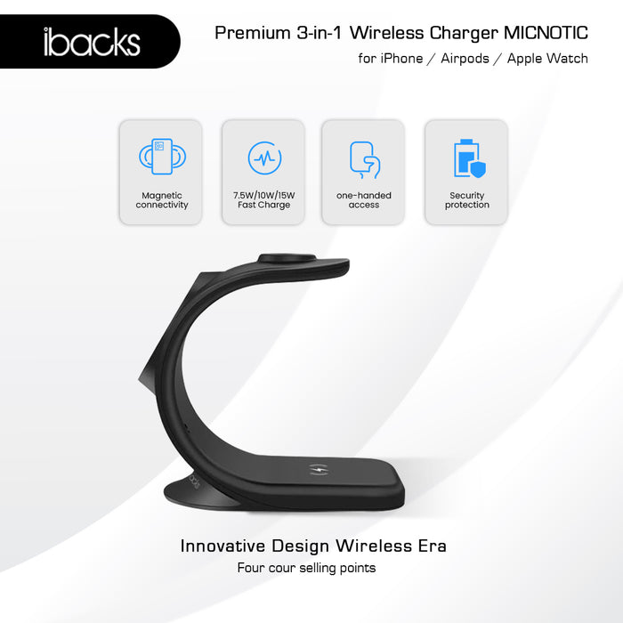 Ibacks micnotic 3 in 1 wireless Charger For Apple Gadget