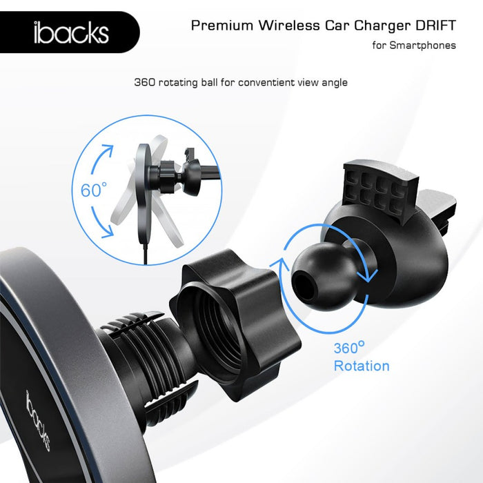 Ibacks Drift Magnetic wireless Car Charger ( Black )