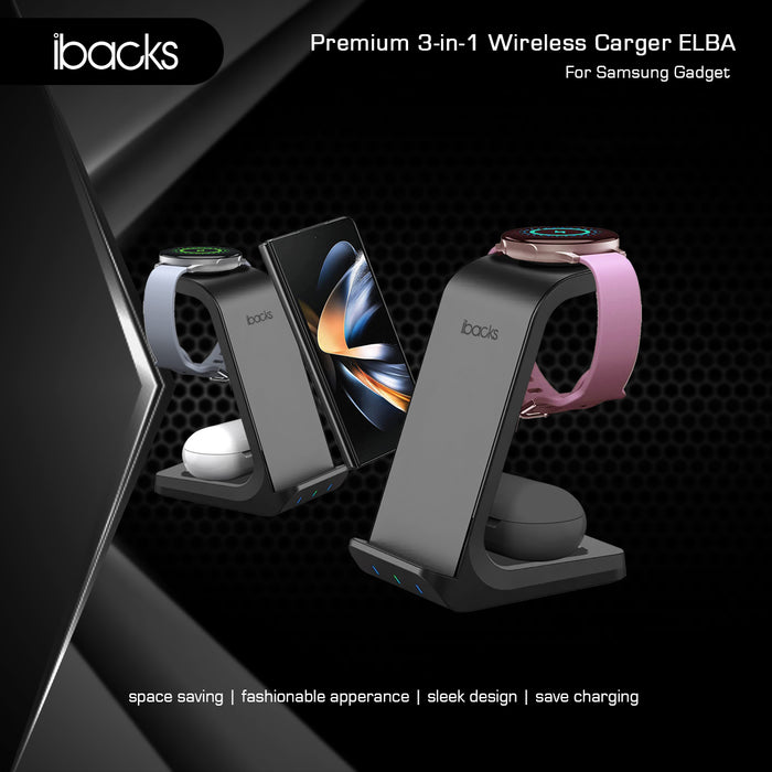 Ibacks Elba 3 in 1 wireless charger for Samsung gadget Black