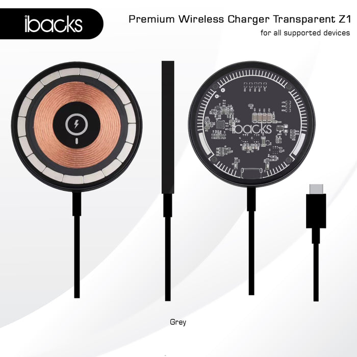 Ibacks Z1 Magsafe Wireless Charger Transparant Grey