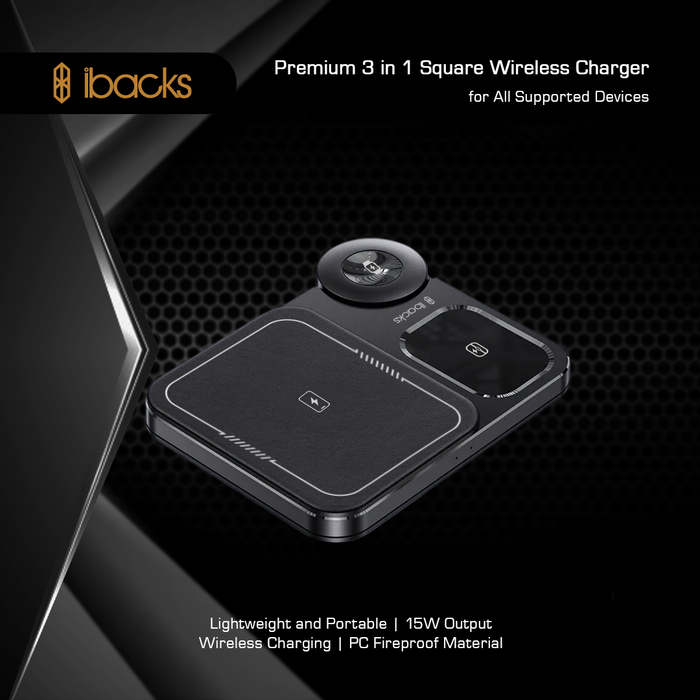 Ibacks 3 in 1 square Wireless Charger Black