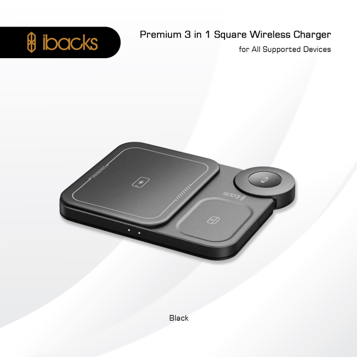 Ibacks 3 in 1 square Wireless Charger Black