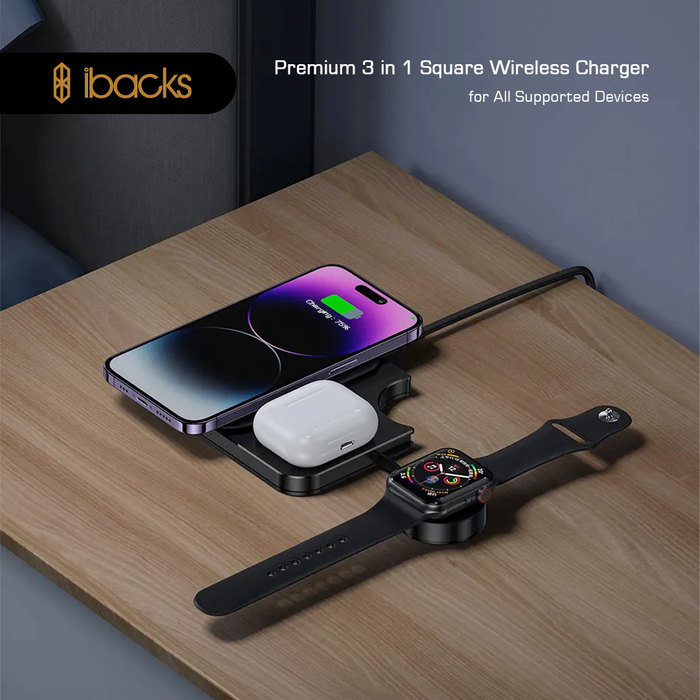 Ibacks 3 in 1 square Wireless Charger Black